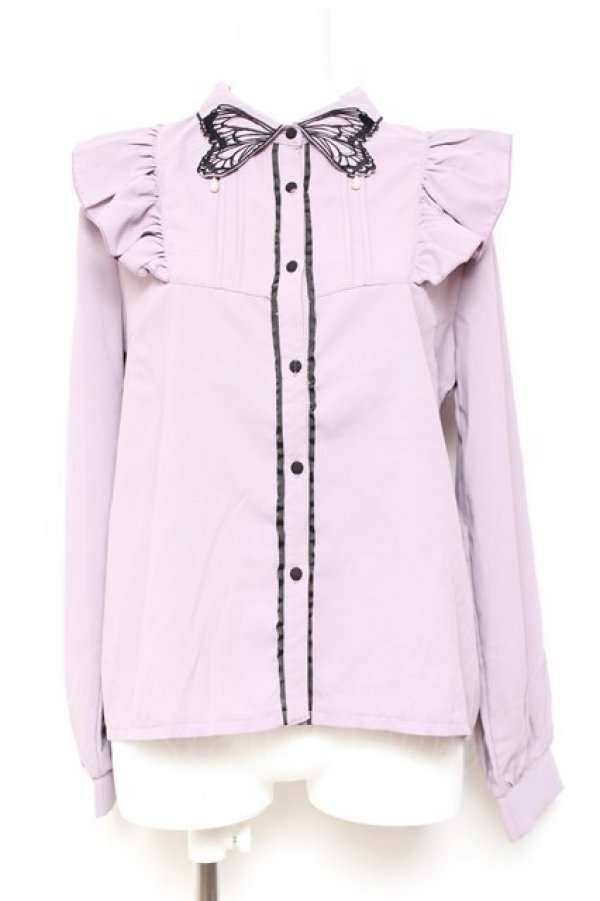 画像1: axes femme POETIQUE / バタフライ刺繍襟ブラウス M ラベンダー Y-26-01-31-046-AX-BL-SZ-ZY (1)