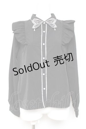 画像: axes femme POETIQUE / バタフライ刺繍襟ブラウス M 黒 Y-26-01-31-047-AX-BL-SZ-ZI
