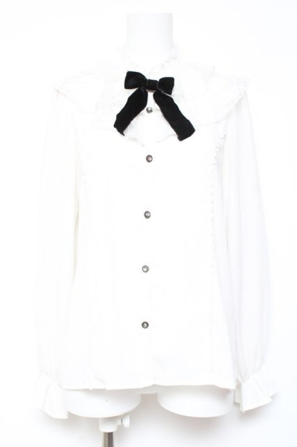 画像1: axes femme kawaii / レースフリル長袖ブラウス M 白 Y-26-01-31-048-AX-BL-SZ-ZY (1)