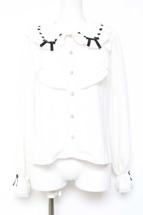 画像1: axes femme kawaii / 梯子レース丸襟ブラウス M 黒 Y-26-01-31-051-AX-BL-SZ-ZY (1)