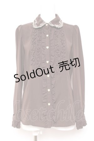 画像: axes femme / ハートリボン刺繍ブラウス L 茶 Y-26-01-31-055-AX-BL-SZ-ZY