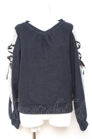 画像: axes femme / 袖レースアップデザインプルオーバー F 紺 Y-26-01-31-057-AX-TO-SZ-ZY