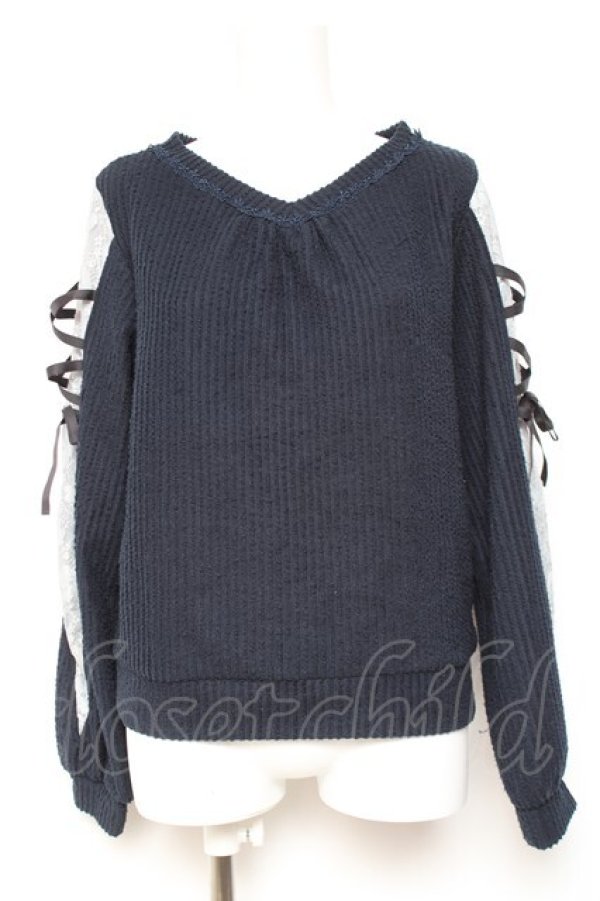 画像1: axes femme / 袖レースアップデザインプルオーバー F 紺 Y-26-01-31-057-AX-TO-SZ-ZY (1)