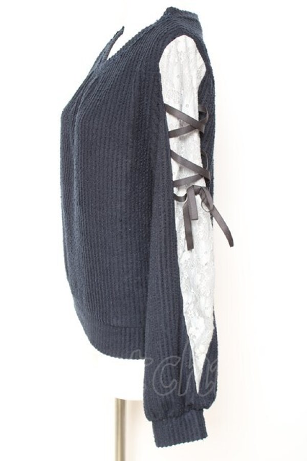 画像2: axes femme / 袖レースアップデザインプルオーバー F 紺 Y-26-01-31-057-AX-TO-SZ-ZY (2)