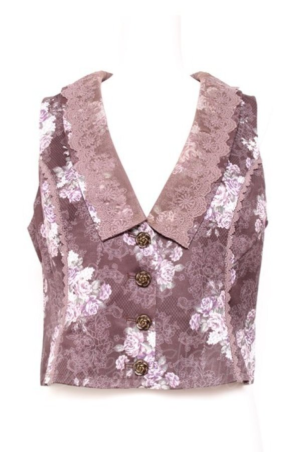 画像1: axes femme / グランブーケ柄レース襟ベスト F Dブラウン Y-26-01-31-058-AX-TO-SZ-ZY (1)