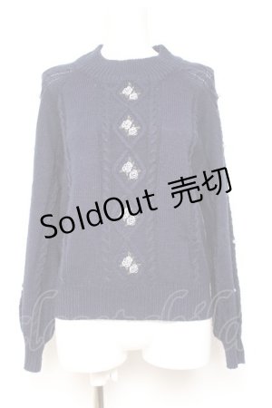 画像: axes femme / 花刺繍ボトルネックニットプルオーバー M 紺 Y-26-01-31-060-AX-TO-SZ-ZY