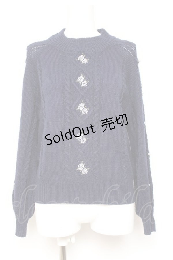 画像1: axes femme / 花刺繍ボトルネックニットプルオーバー M 紺 Y-26-01-31-060-AX-TO-SZ-ZY (1)