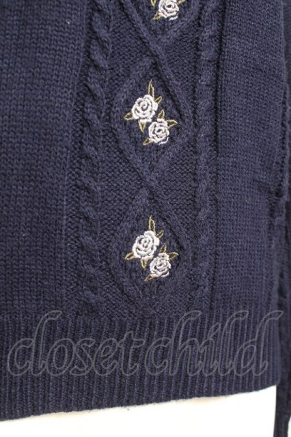 画像4: axes femme / 花刺繍ボトルネックニットプルオーバー M 紺 Y-26-01-31-060-AX-TO-SZ-ZY (4)