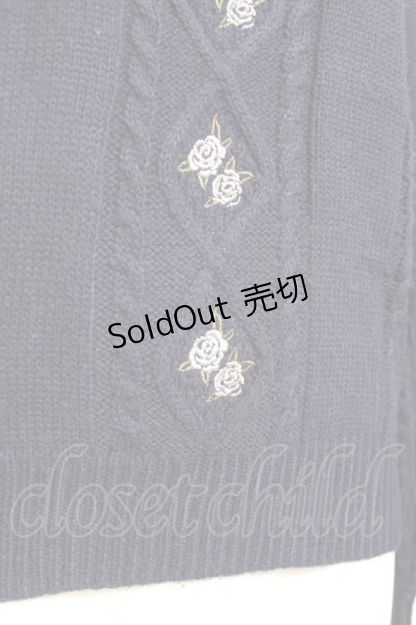 画像4: axes femme / 花刺繍ボトルネックニットプルオーバー M 紺 Y-26-01-31-060-AX-TO-SZ-ZY (4)