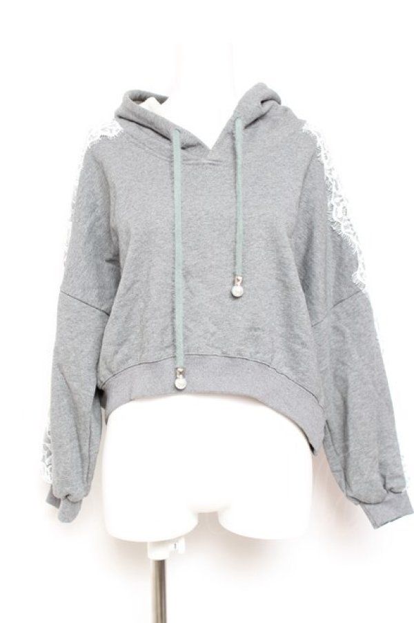 画像1: axes femme / 袖レース裏毛パーカー M 杢グレー Y-26-01-31-064-AX-TO-SZ-ZY (1)