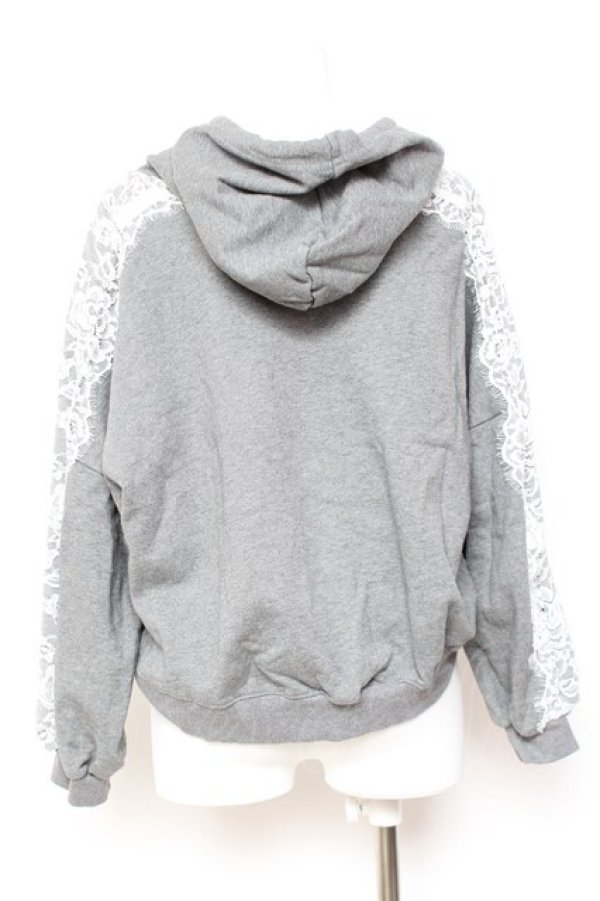 画像2: axes femme / 袖レース裏毛パーカー M 杢グレー Y-26-01-31-064-AX-TO-SZ-ZY (2)