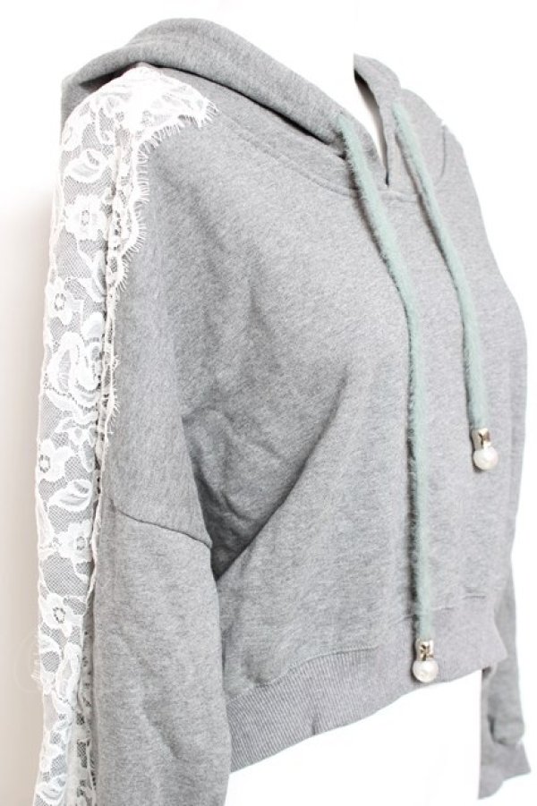 画像3: axes femme / 袖レース裏毛パーカー M 杢グレー Y-26-01-31-064-AX-TO-SZ-ZY (3)