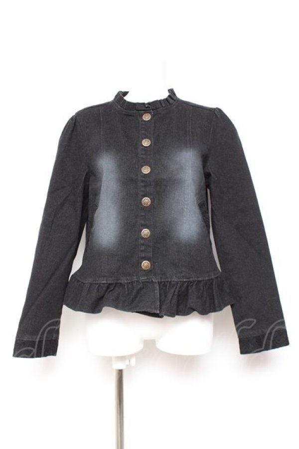 画像1: axes femme NOSTALGIE / フリルネックデニムジャケット F 黒 Y-26-01-31-066-AX-JA-SZ-ZY (1)