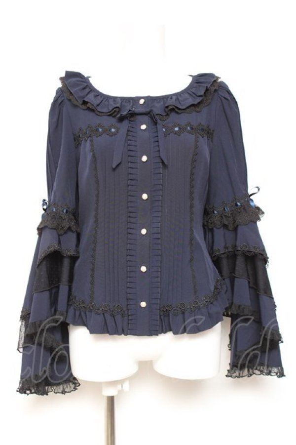 画像1: Hoshibako Works / ベル・エピヌ　ブラウス  ネイビー Y-26-01-31-073-LO-BL-SZ-ZY (1)