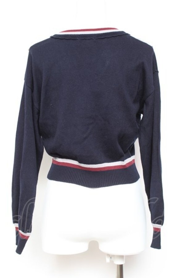 画像2: axes femme POETIQUE / ラインデザインカーディガン M 紺 Y-26-01-31-079-AX-TO-SZ-ZY (2)