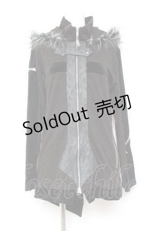 画像: Sixh / ベロア切替ファーフードパーカー  黒 Y-26-01-31-096-HN-TO-SZ-ZY