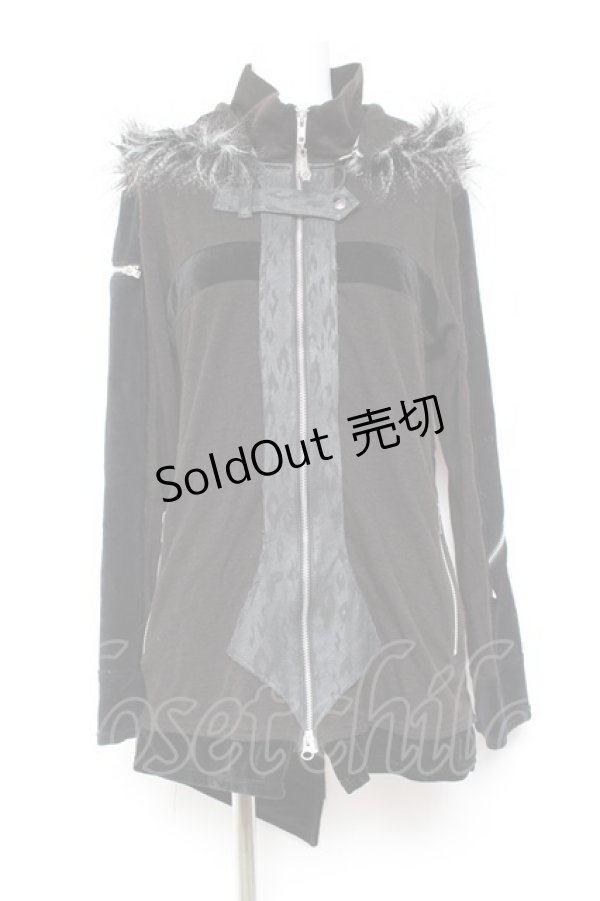 画像1: Sixh / ベロア切替ファーフードパーカー  黒 Y-26-01-31-096-HN-TO-SZ-ZY (1)