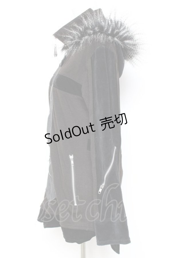 画像2: Sixh / ベロア切替ファーフードパーカー  黒 Y-26-01-31-096-HN-TO-SZ-ZY (2)