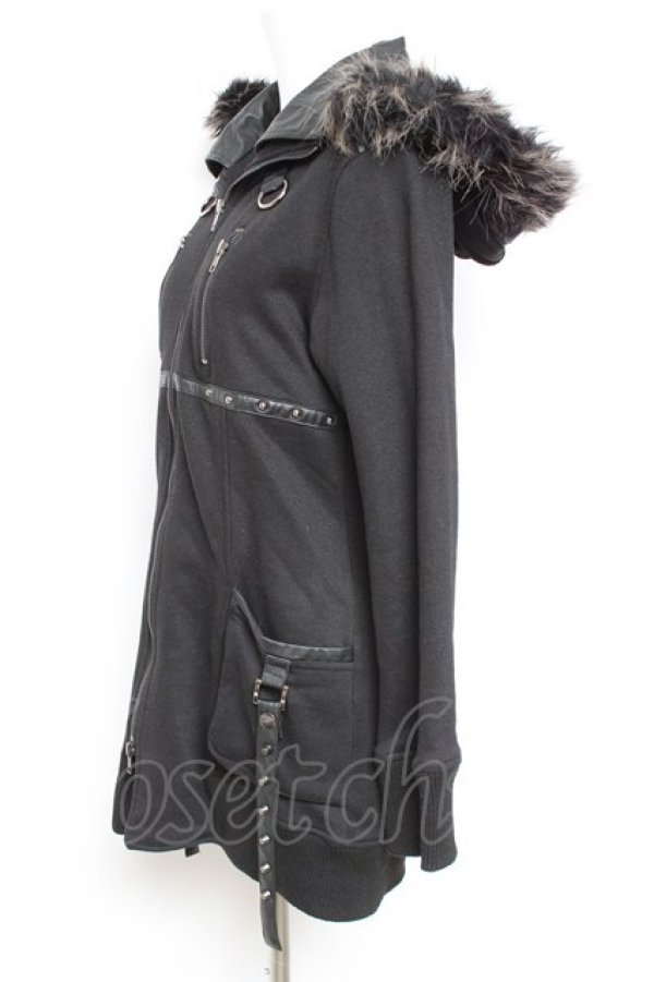 画像2: SEX POT ReVeNGe / レザーベルトデザインファーフードパーカー M 黒 Y-26-01-31-097-SP-TO-SZ-ZY (2)