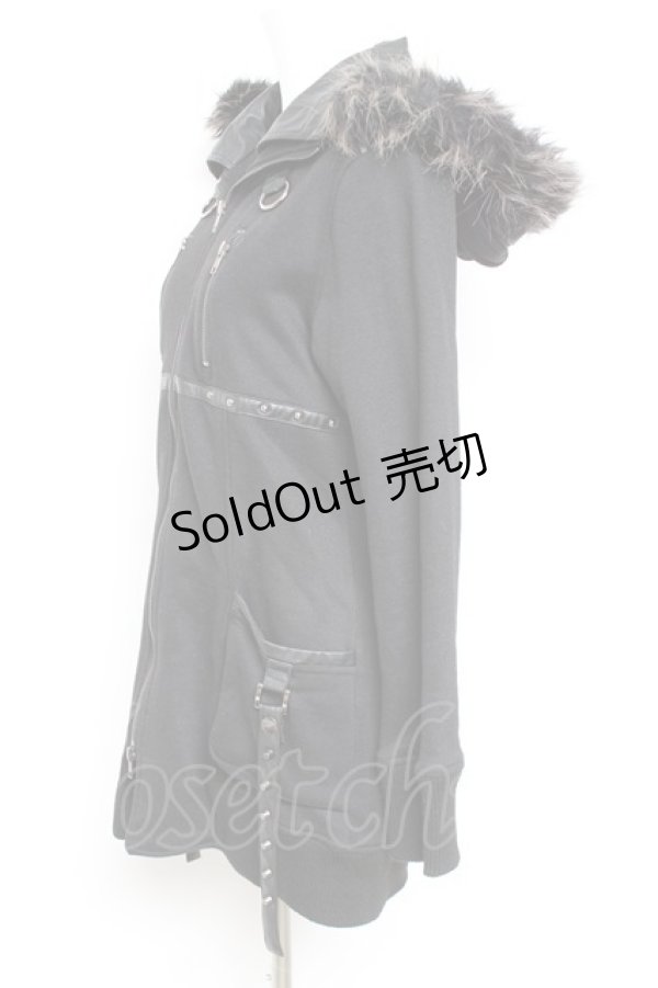 画像2: SEX POT ReVeNGe / レザーベルトデザインファーフードパーカー M 黒 Y-26-01-31-097-SP-TO-SZ-ZT0205P (2)