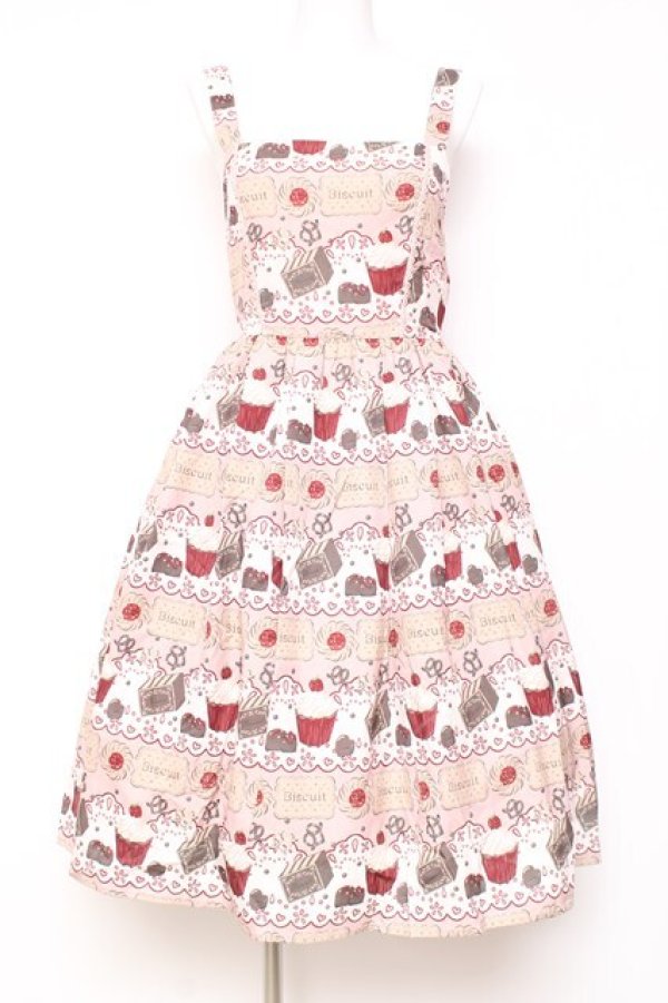 画像1: axes femme kawaii / お菓子柄ジャンパースカート M ピンク Y-26-01-31-103-AX-OP-SZ-ZY (1)