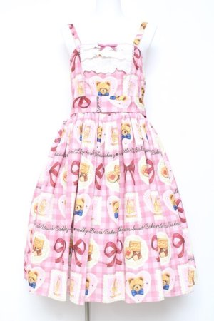 画像: axes femme kawaii / ベアズベーカリー柄ジャンスカ M ピンク Y-26-01-31-104-AX-OP-SZ-ZY