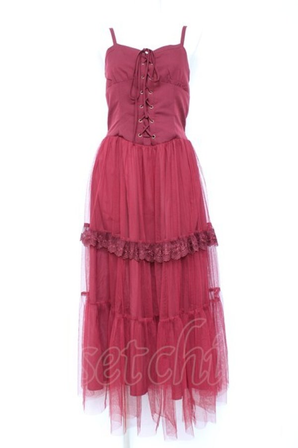 画像1: axes femme / コルセット風編上ジャンスカ F ワイン Y-26-01-31-108-AX-OP-SZ-ZY (1)