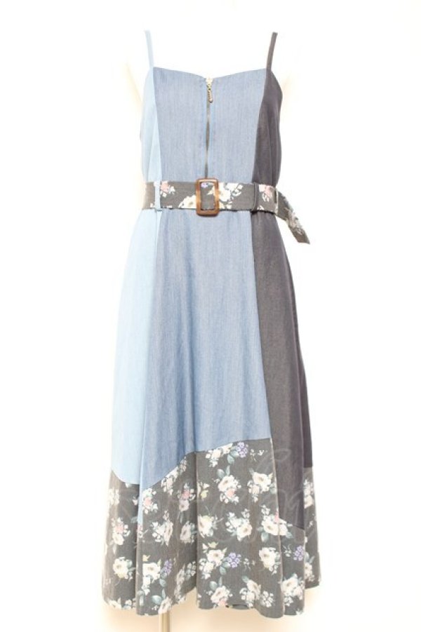 画像1: axes femme / パッチワークワンピース M 青 Y-26-01-31-109-AX-OP-SZ-ZY (1)