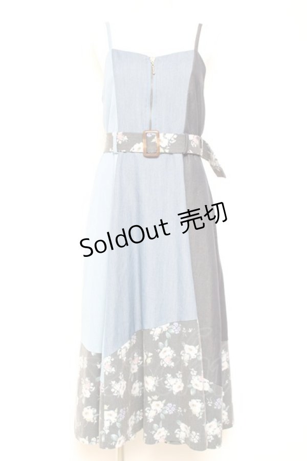 画像1: axes femme / パッチワークワンピース M 青 Y-26-01-31-109-AX-OP-SZ-ZY (1)