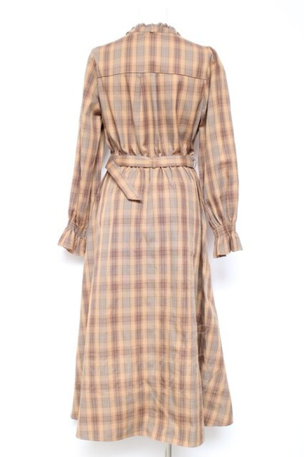 画像2: axes femme / プリーツ切替チェック柄ワンピース M 茶 Y-26-01-31-115-AX-OP-SZ-ZY (2)