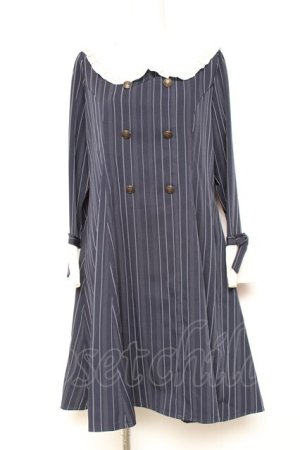 画像: axes femme POETIQUE / 袖リボンフリルストライプワンピース M 紺 Y-26-01-31-121-AX-OP-SZ-ZY