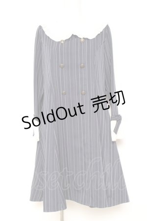 画像: axes femme POETIQUE / 袖リボンフリルストライプワンピース M 紺 Y-26-01-31-121-AX-OP-SZ-ZI