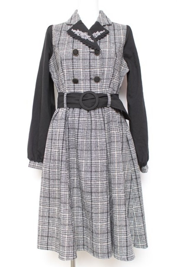 画像1: axes femme POETIQUE / 襟刺繍ドッキングワンピース M 黒 Y-26-01-31-122-AX-OP-SZ-ZY (1)