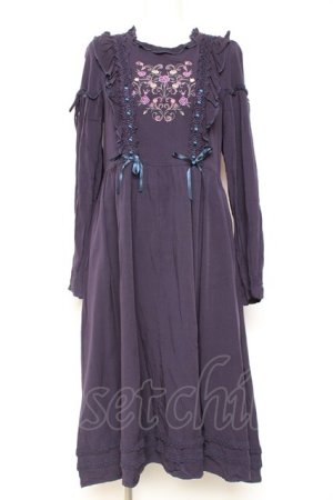 画像: axes femme POETIQUE / フロント刺繍長袖ワンピ M 紫 Y-26-01-31-123-AX-OP-SZ-ZY