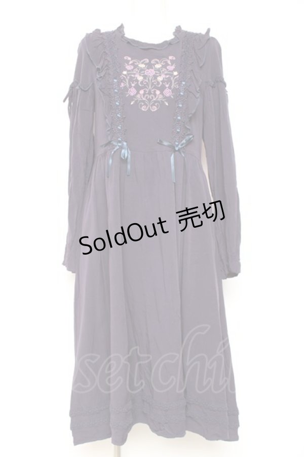 画像1: axes femme POETIQUE / フロント刺繍長袖ワンピ M 紫 Y-26-01-31-123-AX-OP-SZ-ZY (1)