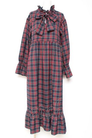 画像: merry jenny / チェックワンピース  紺 Y-26-01-31-126-LO-OP-SZ-ZY