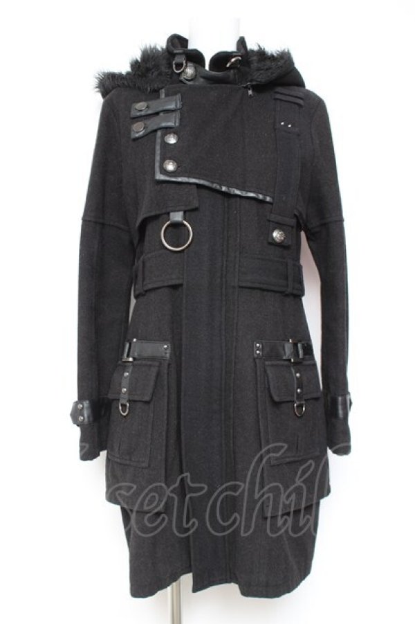 画像1: SEX POT ReVeNGe / ファーフードベルトデザインコート M 黒 Y-26-01-31-137-SP-CO-SZ-ZY (1)