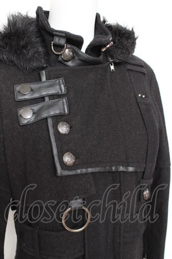 画像4: SEX POT ReVeNGe / ファーフードベルトデザインコート M 黒 Y-26-01-31-137-SP-CO-SZ-ZY (4)