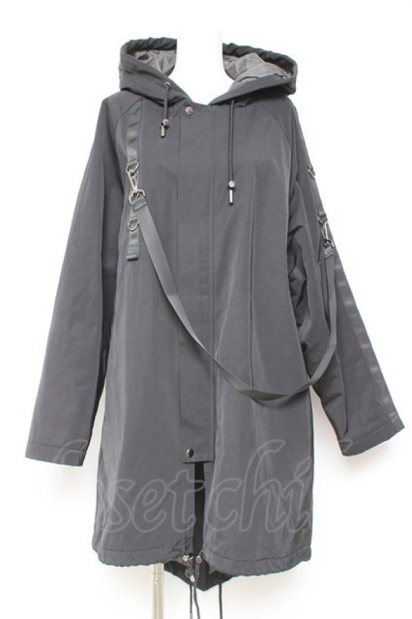 画像1: Deorart / ベルトカスタムデザイン中綿ロングモッズコート M 黒 Y-26-01-31-138-PU-CO-SZ-ZT0203F (1)