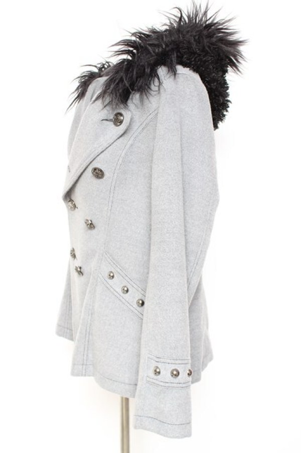 画像2: ALGONQUINS / ファーフードW釦コート  グレー Y-26-01-31-144-AL-CO-SZ-ZY (2)