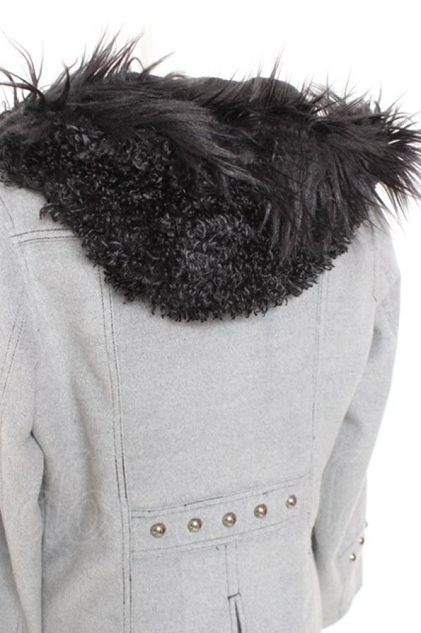 画像4: ALGONQUINS / ファーフードW釦コート  グレー Y-26-01-31-144-AL-CO-SZ-ZY (4)