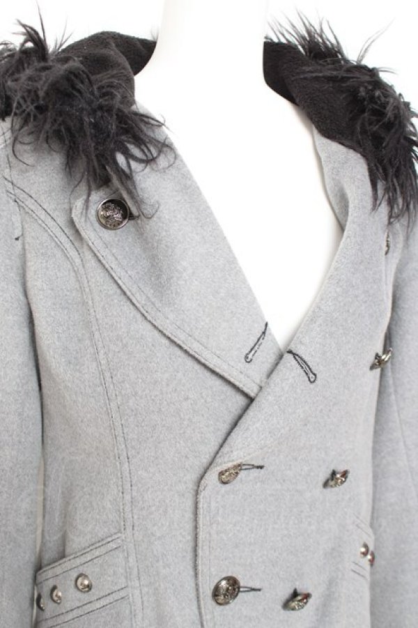 画像5: ALGONQUINS / ファーフードW釦コート  グレー Y-26-01-31-144-AL-CO-SZ-ZY (5)