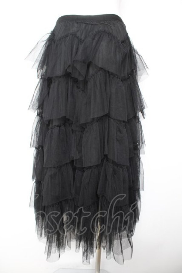画像2: Ozz oneste / チュールウエーブフリルスカート  黒 Y-26-01-31-147-OO-SK-SZ-ZY (2)