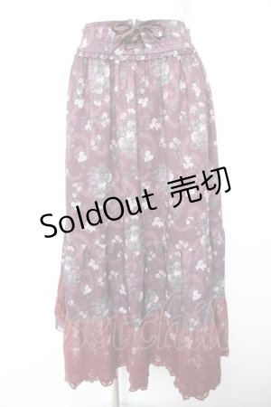 画像: axes femme / ミュルーズ染織美術館コラボ/フェザー×フラワー柄スカート M ワイン Y-26-01-31-155-AX-SK-SZ-ZS