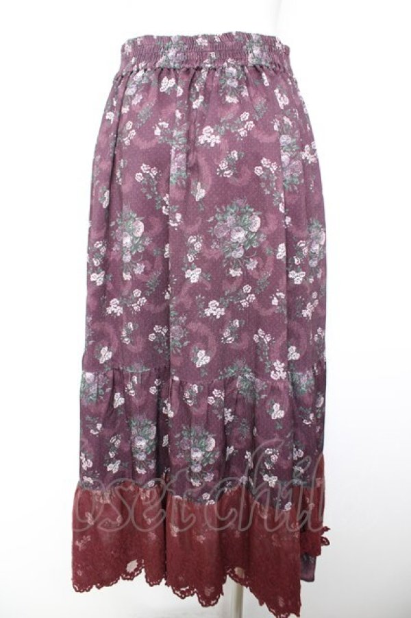 画像2: axes femme / ミュルーズ染織美術館コラボ/フェザー×フラワー柄スカート M ワイン Y-26-01-31-155-AX-SK-SZ-ZY (2)