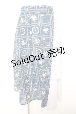 画像: axes femme / プリーツ切り替えローズ額縁柄スカート  ネイビー Y-26-01-31-161-AX-SK-SZ-ZY