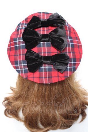画像: axes femme kawaii / タータンチェックベレー帽  赤 Y-26-01-31-033-AX-AC-SZ-ZY