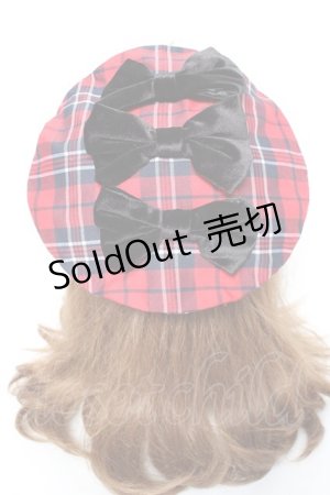 画像: axes femme kawaii / タータンチェックベレー帽  赤 Y-26-01-31-033-AX-AC-SZ-ZTK033