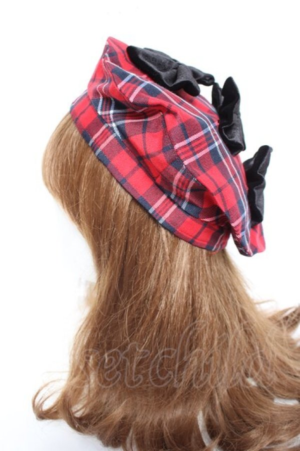 画像3: axes femme kawaii / タータンチェックベレー帽  赤 Y-26-01-31-033-AX-AC-SZ-ZY (3)