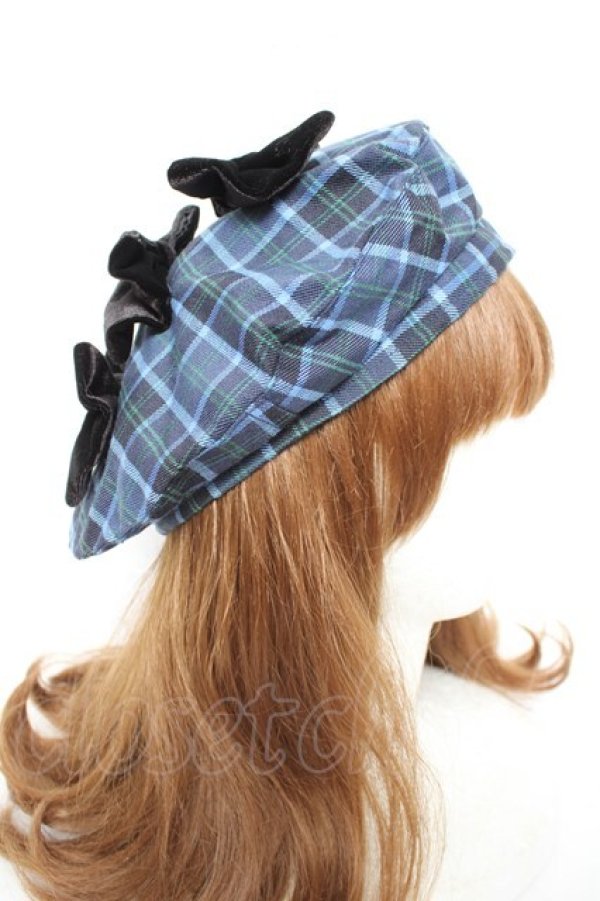 画像4: axes femme kawaii / タータンチェックベレー帽  青 Y-26-01-31-034-AX-AC-SZ-ZY (4)